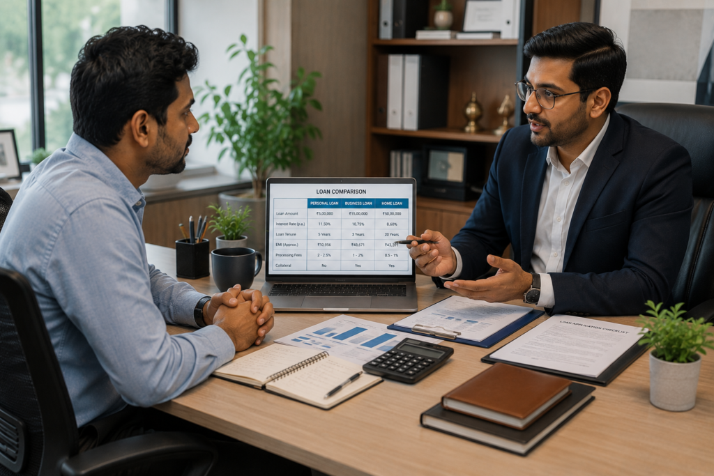Financial advisor discussing loan options with a business owner