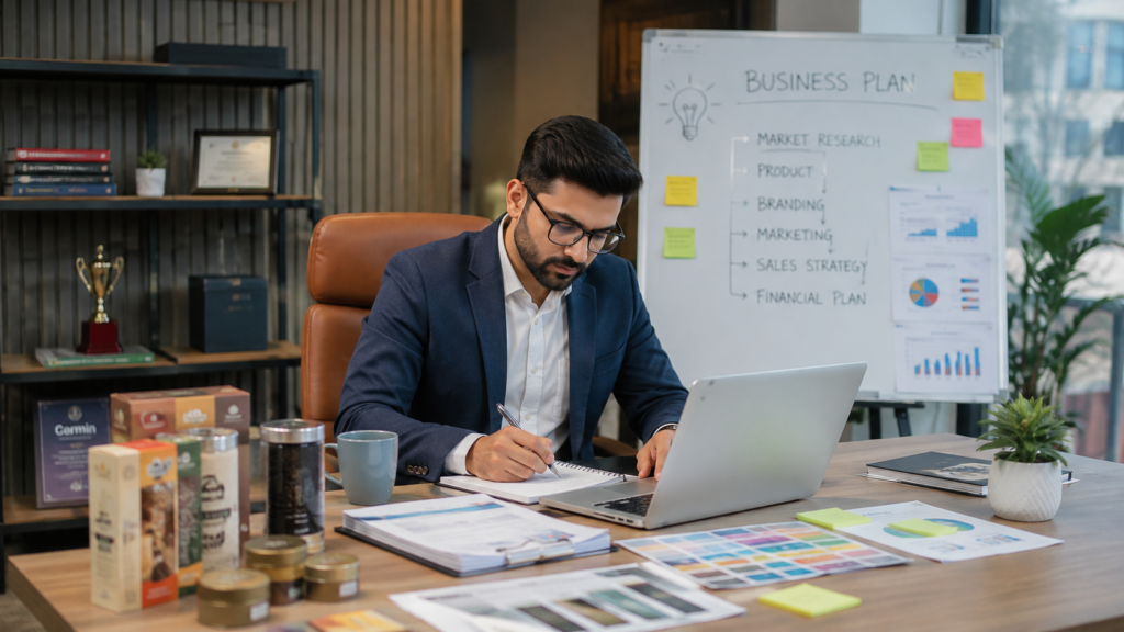 Business owner planning product strategy before starting an e-commerce business.