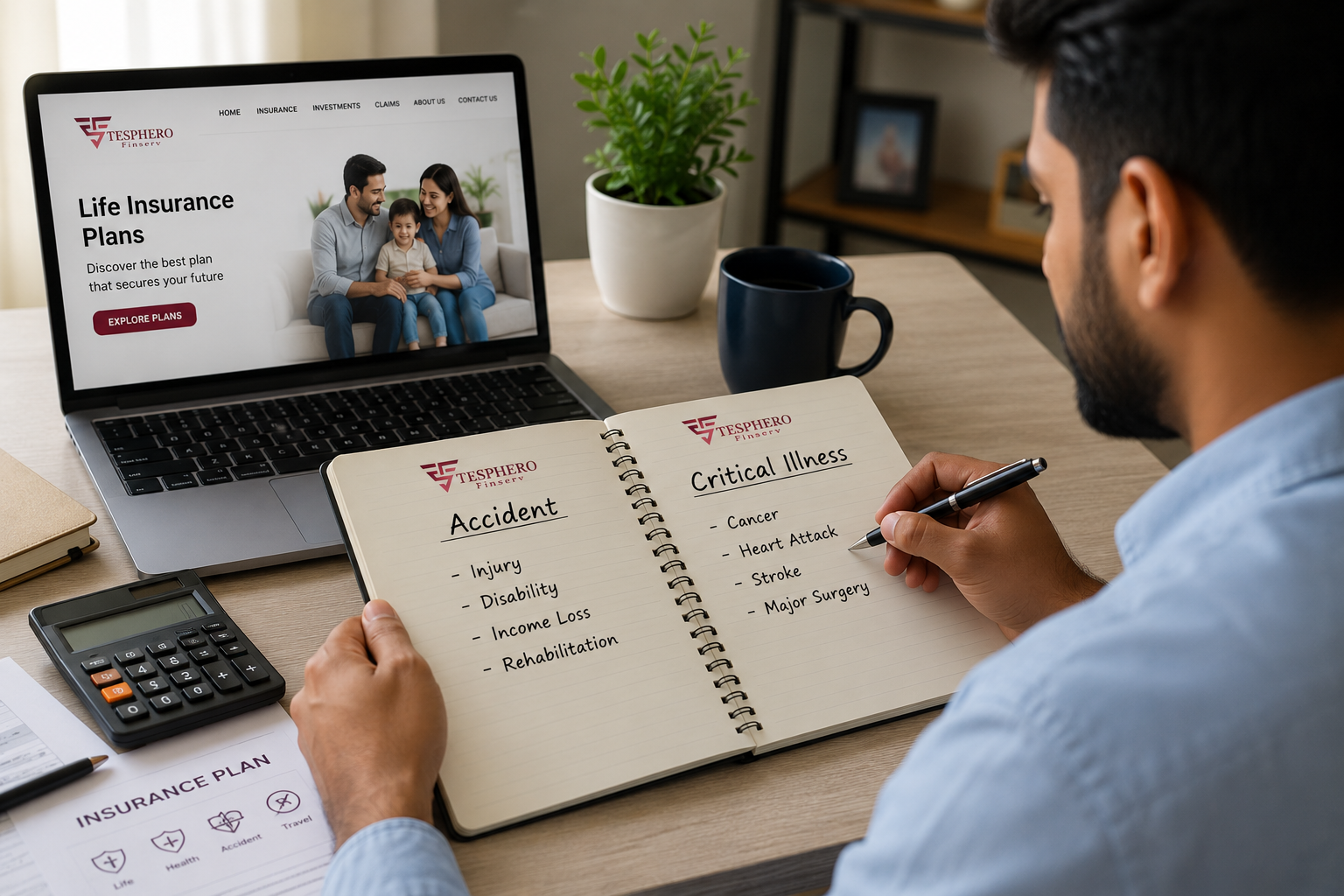 Indian professional comparing personal accident and critical illness insurance options.