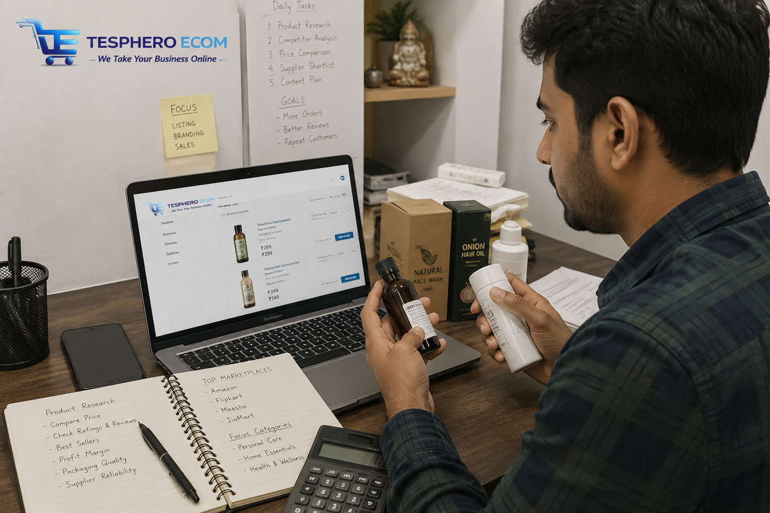 Indian online seller researching products before starting an e-commerce business.