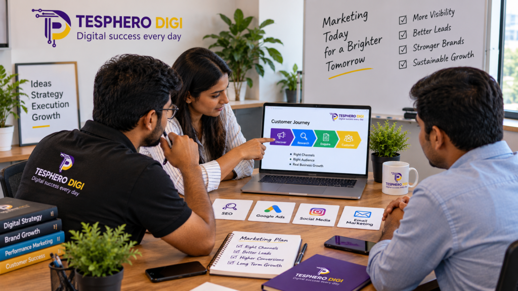 Tesphero Digi team planning the right digital marketing channels for a business.
