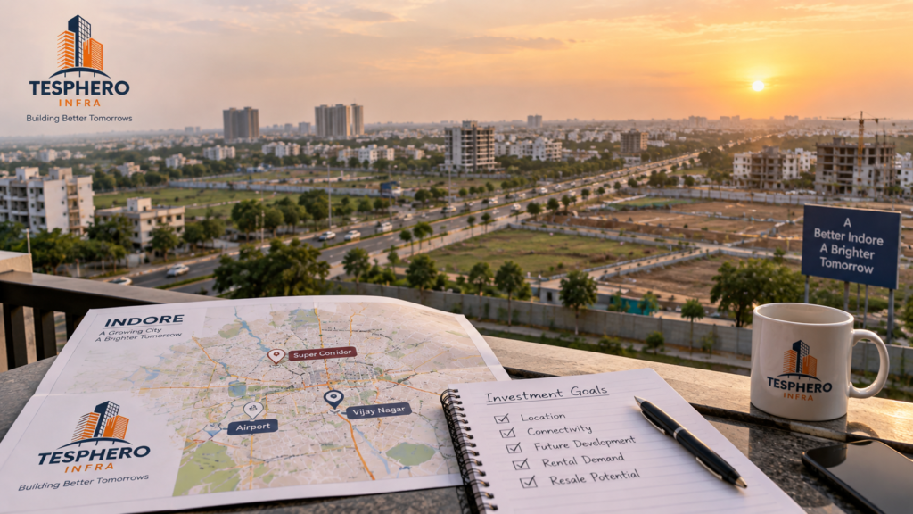 Growing residential and commercial real estate area in Indore viewed for long-term property investment.
