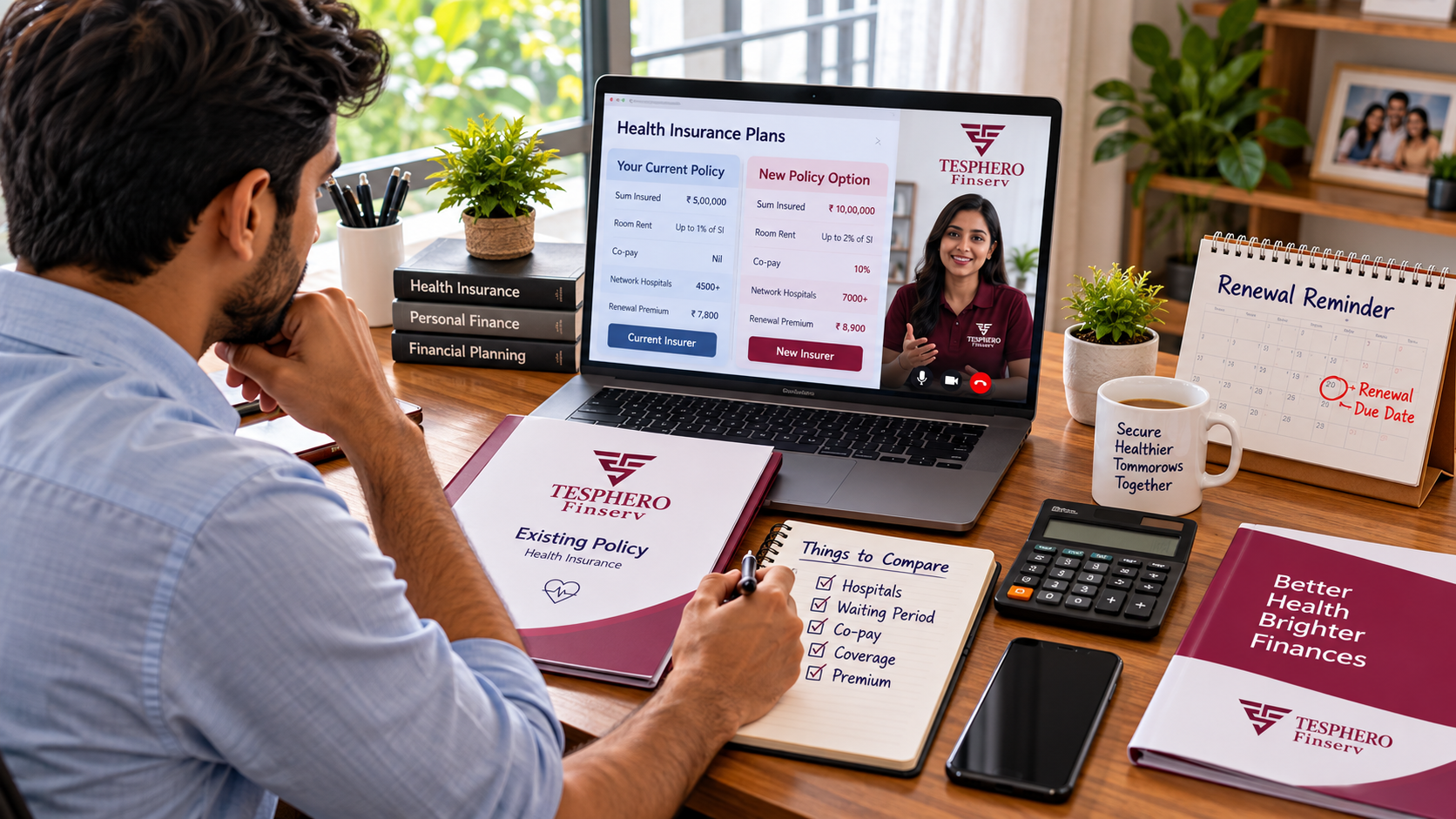 Customer comparing health insurance portability options with a Tesphero Finserv advisor before switching insurers