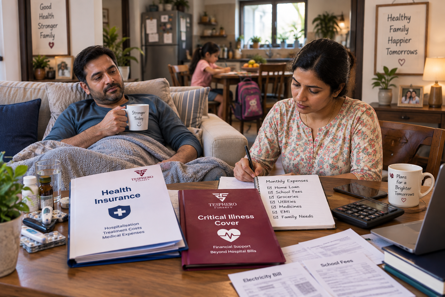 Indian family managing medical and household expenses during critical illness recovery