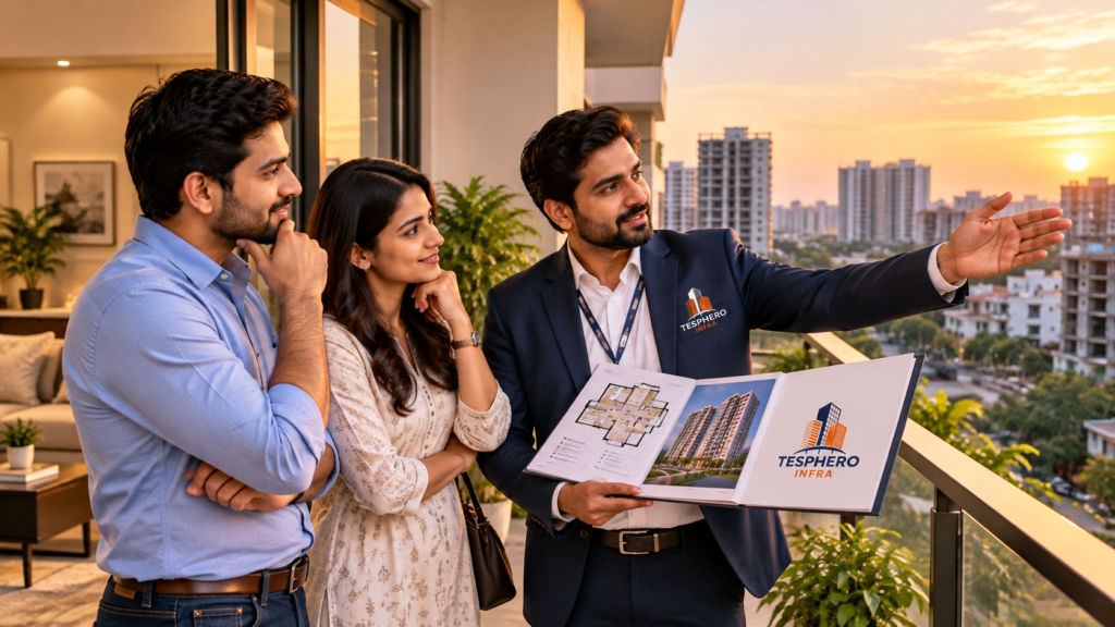Tesphero Infra representative helping buyers inspect a property after home loan budget planning