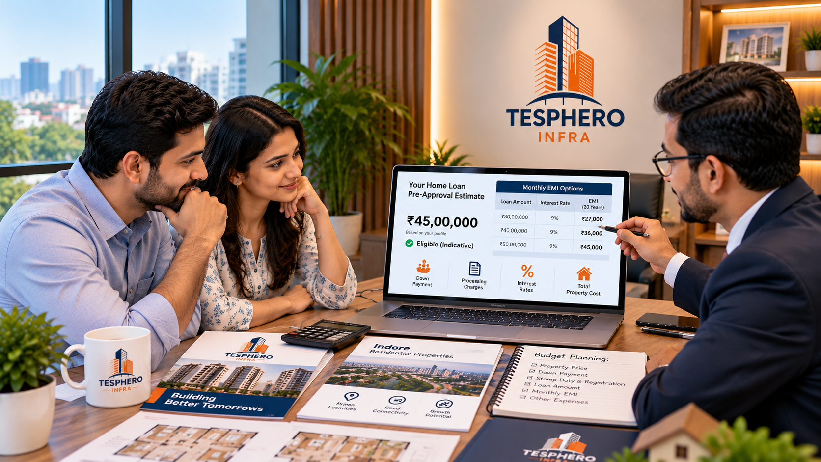 Tesphero Infra advisor explaining home loan pre-approval and property budgeting to Indian buyers