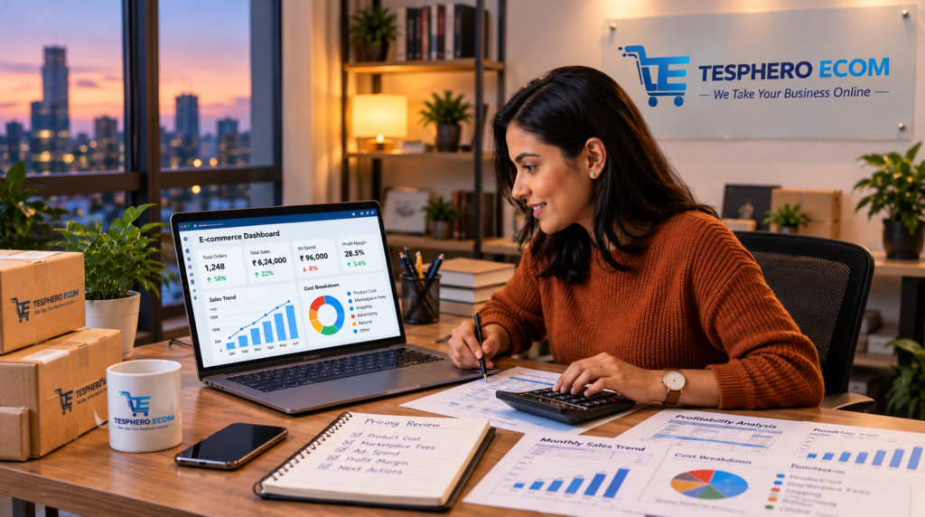 Tesphero Ecom specialist reviewing e-commerce pricing performance and product profitability